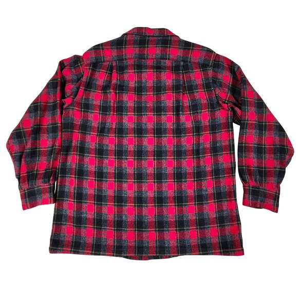 Pendleton Roos Atkins Flannel Shirt Red Black Plaid Wool Long Sleeve Md Vintage - Picture 2 of 15